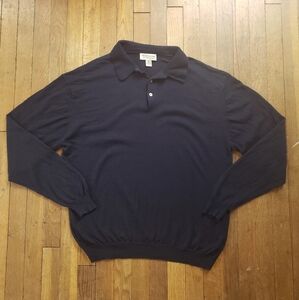 Pronto-uomo 100% Merino Wool Blue Collared Polo Knit Sweater XXL Banded Hem